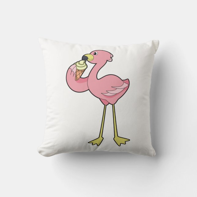 Flamingo with Waffle ice cream Throw Pillow (Front)
