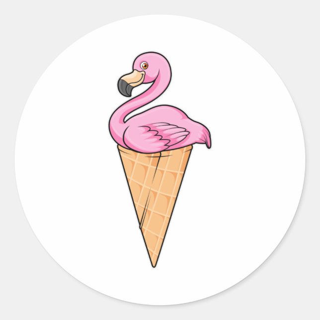 Flamingo with Waffle of Ice cream Classic Round Sticker (Front)
