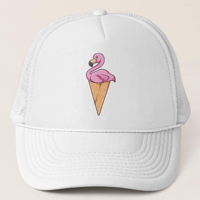Flamingo with Waffle of Ice cream Trucker Hat (Front)