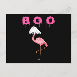 Flamingo   Womens Flamingo Boo Ghost Halloween Announcement Postcard