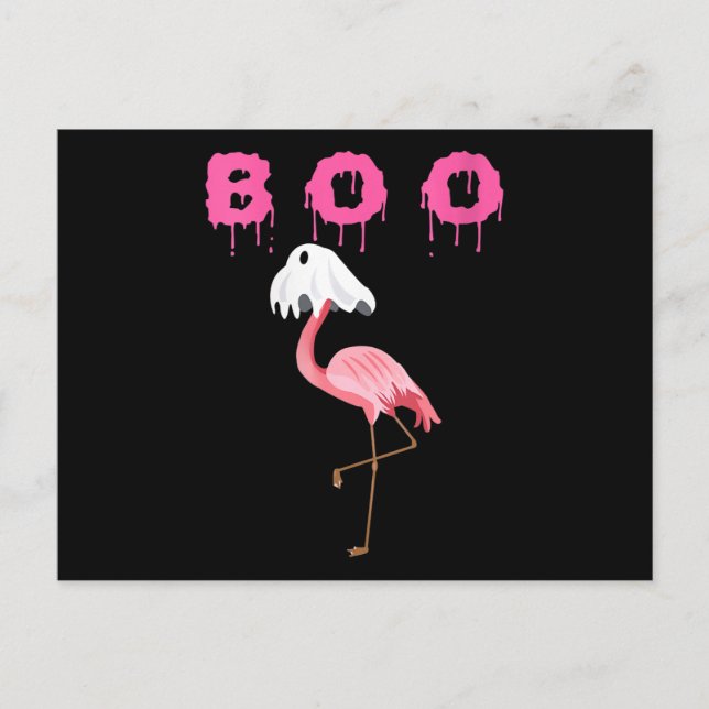 Flamingo | Womens Flamingo Boo Ghost Halloween Announcement Postcard (Front)