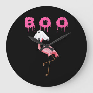 Flamingo Womens Flamingo Boo Ghost Halloween Large Clock