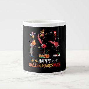 Flamingo Womens Flamingo Happy HalloThanksmas Large Coffee Mug