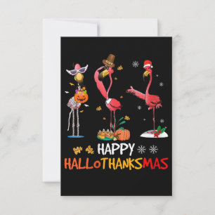 Flamingo   Womens Flamingo Happy HalloThanksmas RSVP Card