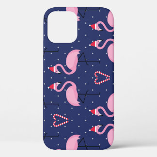Flamingo Xmas Hat Candy Pattern iPhone 12 Case