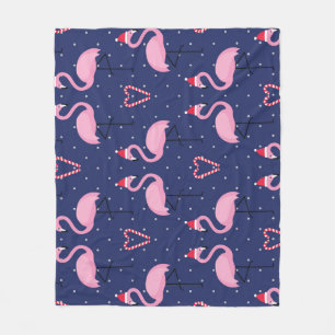 Flamingo Xmas Hat Candy Pattern Fleece Blanket