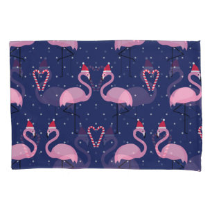 Flamingo Xmas Hat Candy Pattern Pillowcase