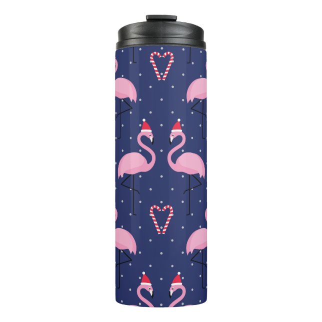 Flamingo Xmas Hat Candy Pattern Thermal Tumbler (Front)