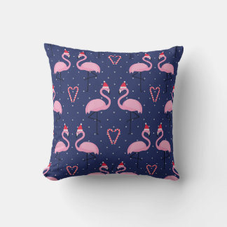 Flamingo Xmas Hat Candy Pattern Throw Pillow