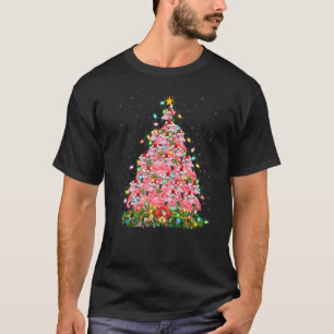 Flamingo Xmas Lights Santa Flamingo Christmas Tre T-Shirt