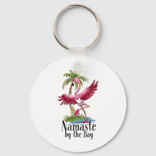 Flamingo Yoga Namaste By The Y Palm Trees Beach Vi Keychain
