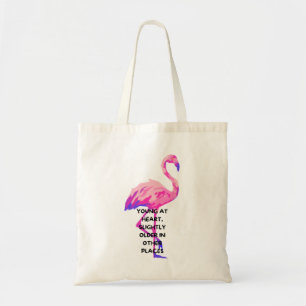 Flamingo Young At Heart Funny Saying Quote  Tote Bag