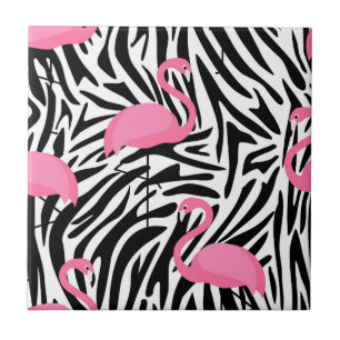 Flamingo Zebra Print Summer Tile