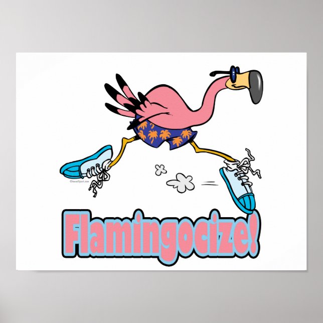 flamingocize jogging flamingo cartoon poster (Front)