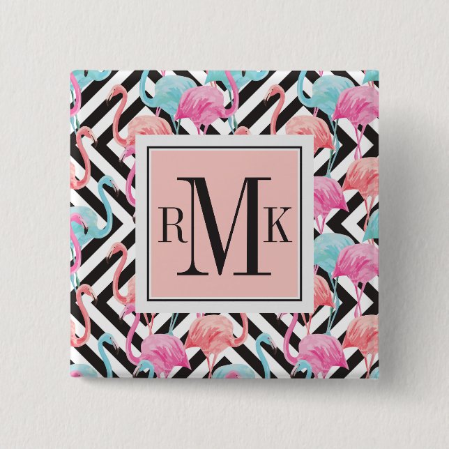 Flamingoes on Bold Design Pattern 2 Inch Square Button (Front)