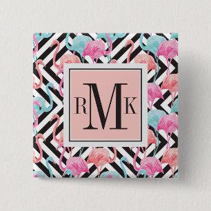 Flamingoes on Bold Design Pattern 2 Inch Square Button