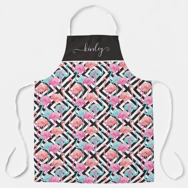 Flamingoes on Bold Design Pattern Apron (Front)