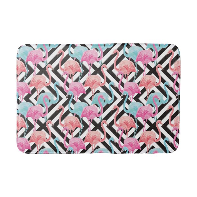 Flamingoes on Bold Design Pattern Bath Mat (Front)