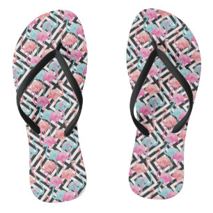 Flamingoes on Bold Design Pattern Flip Flops