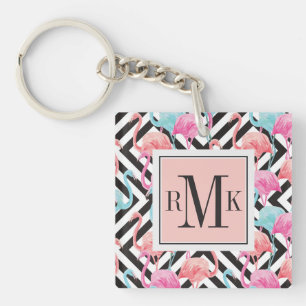 Flamingoes on Bold Design Pattern Keychain