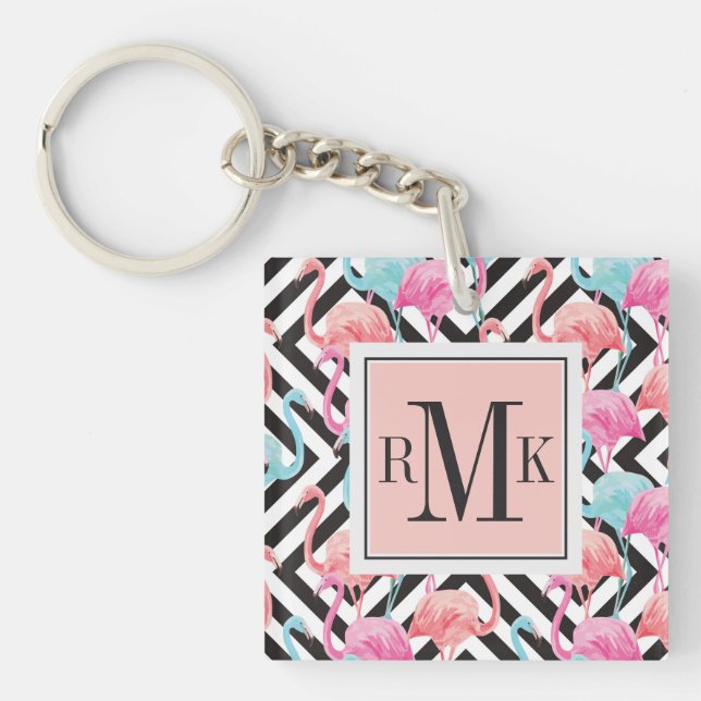 Flamingoes on Bold Design Pattern Keychain (Front)