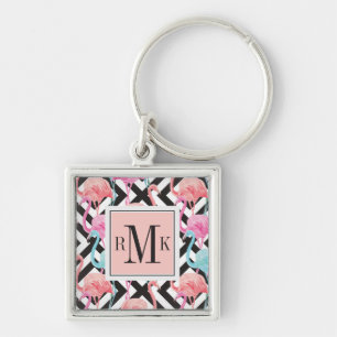 Flamingoes on Bold Design Pattern Keychain