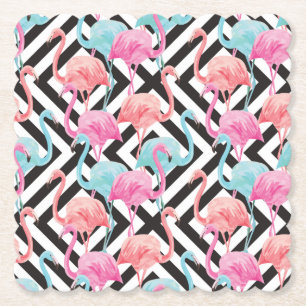 Flamingoes on Bold Design Pattern Paper Coaster
