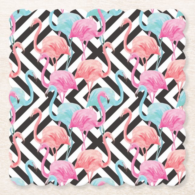 Flamingoes on Bold Design Pattern Paper Coaster (Front)