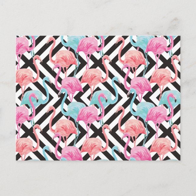 Flamingoes on Bold Design Pattern Postcard (Front)