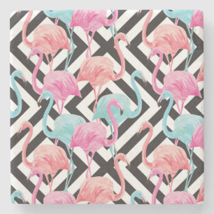 Flamingoes on Bold Design Pattern Stone Coaster