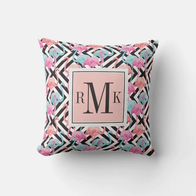 Flamingoes on Bold Design Pattern Throw Pillow (Front)