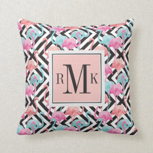 Flamingoes on Bold Design Pattern Throw Pillow