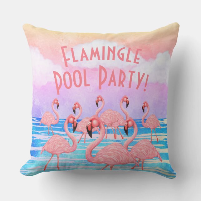 Flamingoes on Parade Outdoor Pillow (Front)