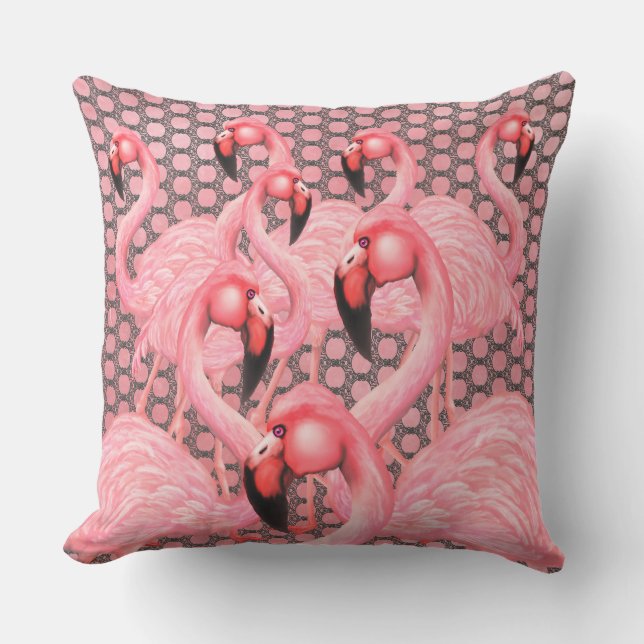 Flamingoes on Parade Outdoor Pillow (Front)