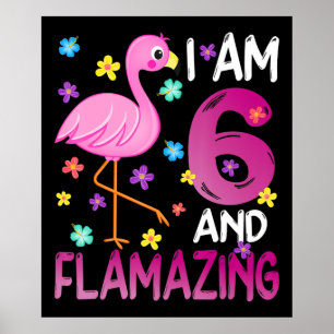 Flamingoo   I Am 6 Flamazing Amazing 6th Birthday Poster