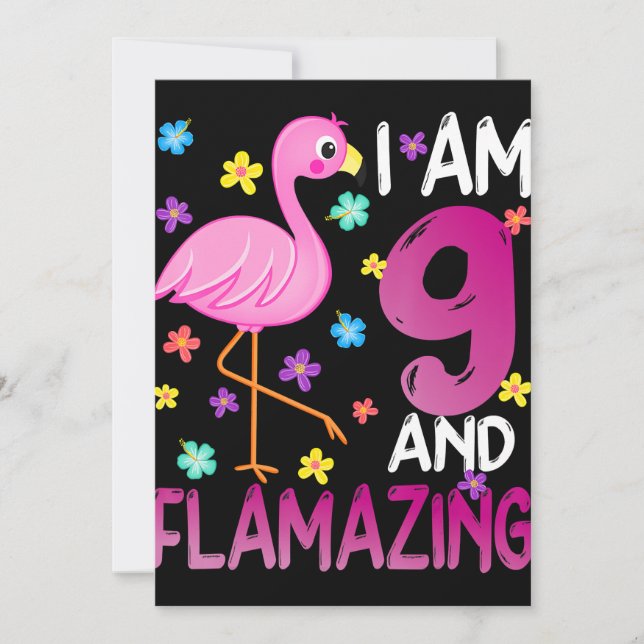 Flamingoo | I Am 9 Flamazing Amazing 9th Birthday Holiday Card (Front)
