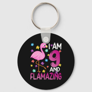 Flamingoo   I Am 9 Flamazing Amazing 9th Birthday Keychain