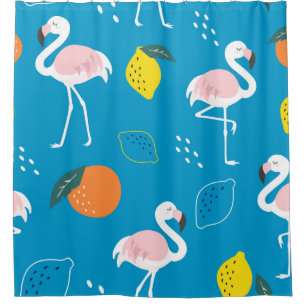 Flamingos, abstract tropical fruits, trendy patter