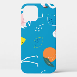 Flamingos, abstract tropical fruits, trendy patter iPhone 12 case