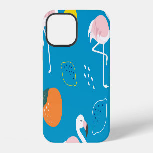 Flamingos, abstract tropical fruits, trendy patter iPhone 12 case