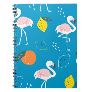 Flamingos, abstract tropical fruits, trendy patter notebook