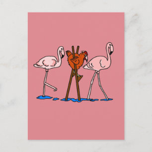 Flamingos And Chicken With Pink Background Postcard