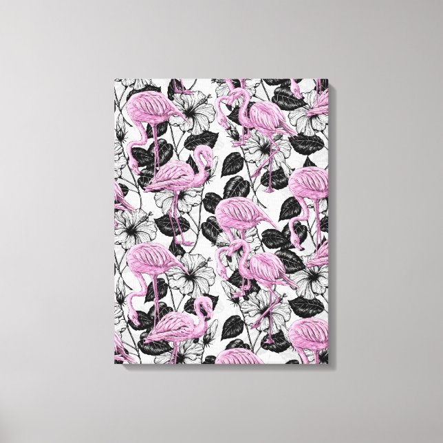 Flamingos and hibiscus flowers canvas print (Front)