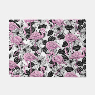 Flamingos and hibiscus flowers doormat