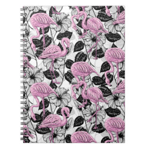 Flamingos and hibiscus flowers notebook