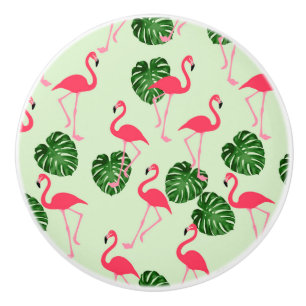 Flamingos and Leaves Tropical Ceramic Knob