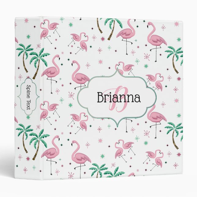 Flamingos and Palm Trees Atomic Style Monogram Binder (Front/Spine)