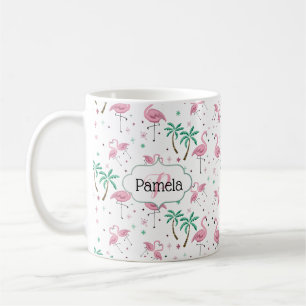 Flamingos and Palm Trees Atomic Style Monogram Coffee Mug