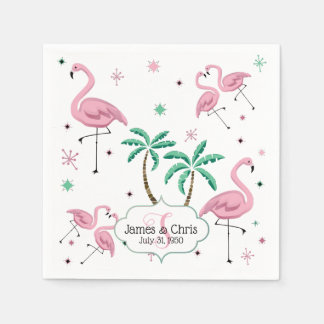 Flamingos and Palm Trees Atomic Style Monogram Napkin