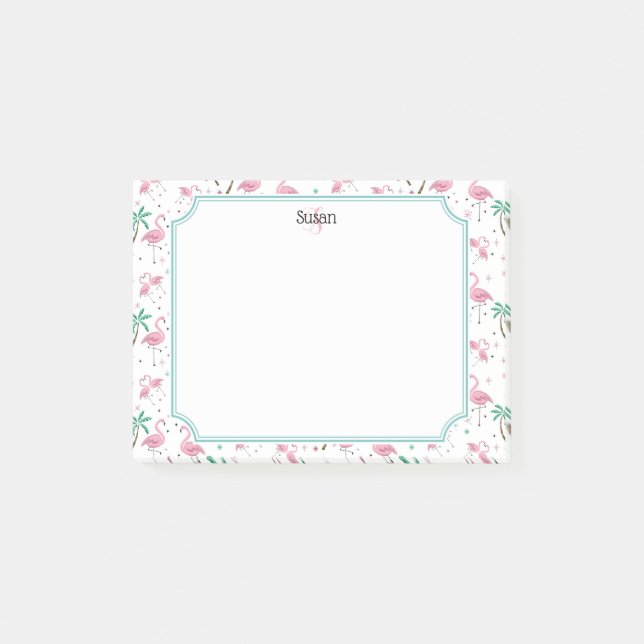 Flamingos and Palm Trees Atomic Style Monogram Post-it Notes (Front)